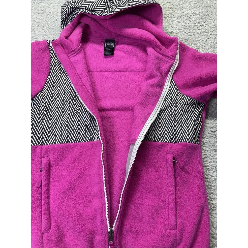 The North Face Girls Denali Jacket Pink Black White Full Zip‎ Hood XL (18)